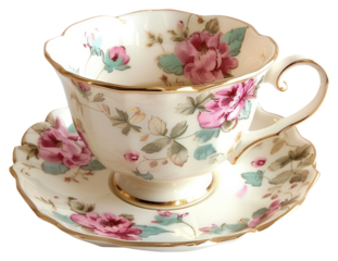 PNG  Elegant floral porcelain teacup