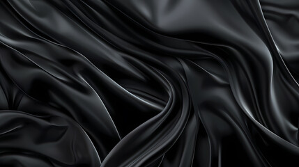 Obraz premium Luxurious black silk fabric with elegant folds and smooth texture, creating a sophisticated visual appeal.