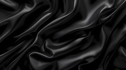 Fototapeta premium Elegant black silk fabric with smooth textures and folds creating a luxurious, sophisticated background.
