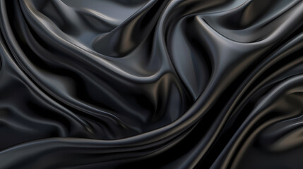 Obraz premium Luxurious flowing black satin fabric creating elegant folds and captivating textures.