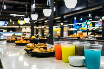 Vibrant hotel breakfast with modern service station, canon eos style stock photo winner