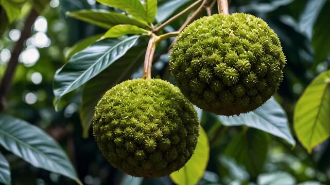 Breadfruit trees with fruits, Bahamas