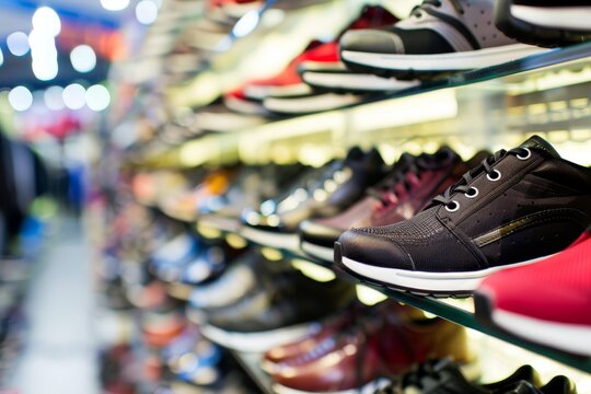 Interior photography of a men s fashion store showcasing shoes and clothing for sale