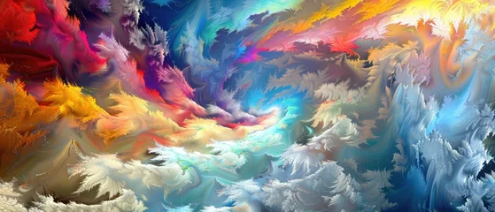 Abstract colorful cloud-like texture with vibrant hues and dynamic brush strokes, creating a visually stimulating and ethereal atmosphere.
