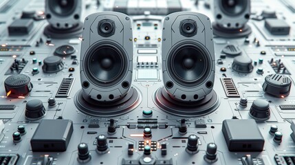 Fototapeta premium Futuristic Audio Speakers on a Control Panel.
