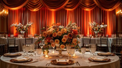 Elegant Wedding Table Setting with Flowers.