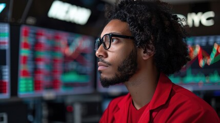 Businessman looking at stock market data.