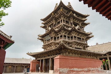 Fototapeta premium Shanxi Yuncheng Feiyun Tower, Chinese Tourist Attraction, All-Wood Pavilion