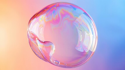 Closeup of a iridescent soap bubble on a colorful background.