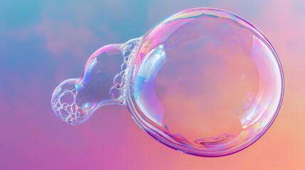 Closeup of a iridescent soap bubble on a colorful background.