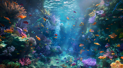 Naklejka premium Underwater world scene background illustration