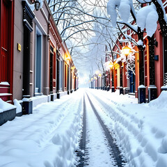 어느 도시의 눈내린 도로