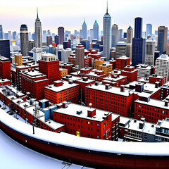 눈내린 빌딩숲의 웅장한 광경