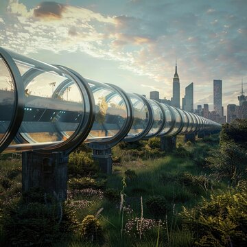A hyperloop transportation system connecting major cities with high-speed travel in vacuum tubes, revolutionizing long-distance transportation