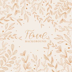 hand drawn line flower leaf botanical gold background