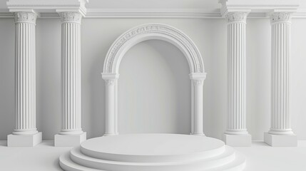 Naklejka premium White 3D podium with Greek and Roman architectural elements, ideal for classical and luxurious product presentations