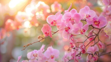 Pink Orchid Blossoms in Soft Sunlight