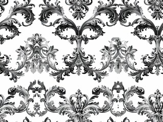 Beautiful black and white baroque pattern with ornate floral details