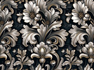 Elegant white decorative floral wallpaper with intricate details
