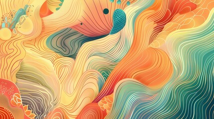 Fototapeta premium An abstract artwork with wavy, childlike lines and shapes, filled with bright colors