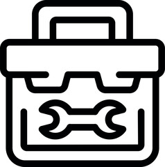 Line art icon of a toolbox containing a wrench, representing tools for repair and maintenance tasks