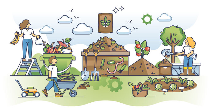composting process scene: people, garden, and nature clip art preview