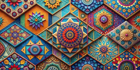 Abstract geometric wallpaper art in vibrant colors and intricate patterns, geometric, wallpaper, art, abstract, vibrant