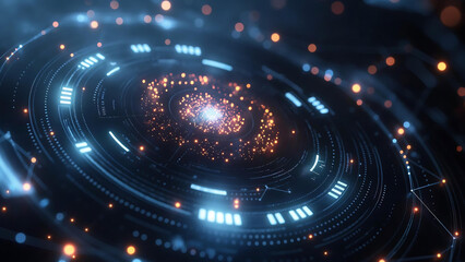 Obraz premium Futuristic Digital Interface on a Quantum Computer