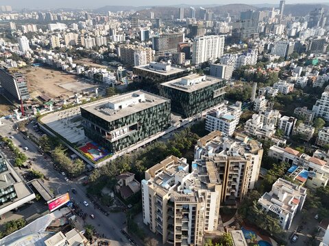 Aerial drone view of balewadi, highstreet - baner