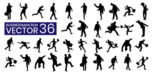 36 Icon Business running vector set of silhouettes of people. Business running vector icon set.