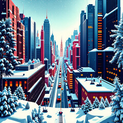 눈내린 도시의 빌딩 숲