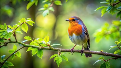 Bird perched on a green tree branch in a forest setting, nature, wildlife, avian, perching, tree, branches, feathers
