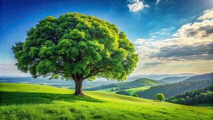 Scenic landscape featuring lush green tree in foreground , nature, outdoors, scenic, environment, serene, tranquil, trees