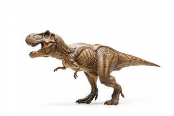 Obraz premium Tyrannosaurus Rex toy is showcased against a white background, highlighting its realistic texture and fierce expression. This model is perfect for dinosaur enthusiasts and collectors alike.