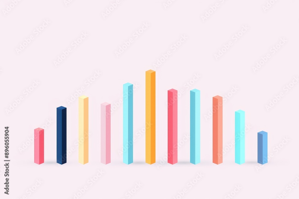Poster Colorful abstract bar graph on a light pink background, representing statistical data and analysis in a minimalist style.