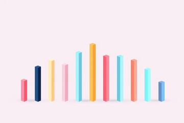 Colorful abstract bar graph on a light pink background, representing statistical data and analysis in a minimalist style.