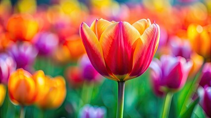 Vibrant tulip flower in full bloom, tulip, colorful, vibrant, bloom, petals, garden, floral, spring, blossom, plant, nature