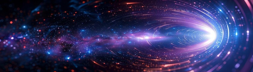 Obraz premium Cyber space, digital energy flow, focused and bright, dark blue and purple hues, wide-angle shot, futuristic atmosphere, vivid and sharp, HDR style