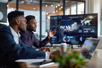 Dynamic office leadership with statistics, digital entrepreneurs focusing on e commerce