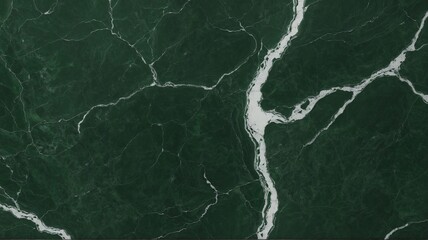 Dark Green Marble with White Veining - Close Up Detail, A close-up view showcasing the intricate veining pattern of dark green marble accented by striking white streaks. 