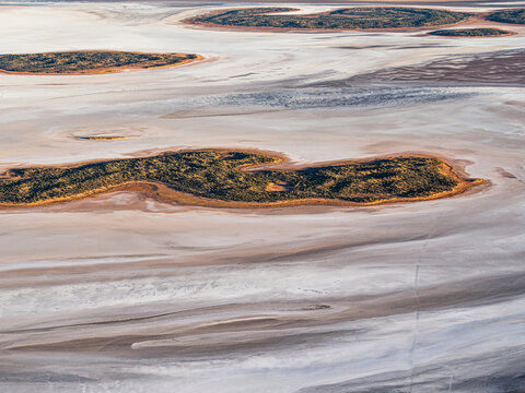 Aerial view of salt lake Amadeus with natural landscape, Petermann, Australia.
