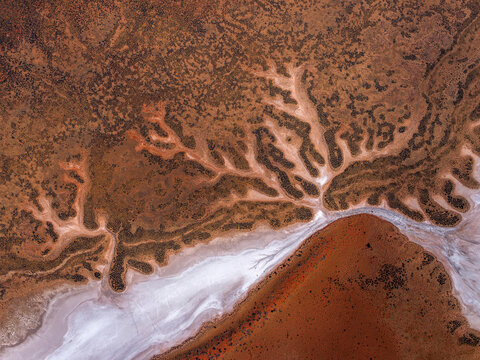 Aerial view of Lake Mackay, salt lake, erosion, Gibson Desert North, Australia.