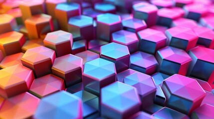 Abstract 3D background with interconnected hexagons, vibrant colors, and a sense of depth, suitable for creative projects