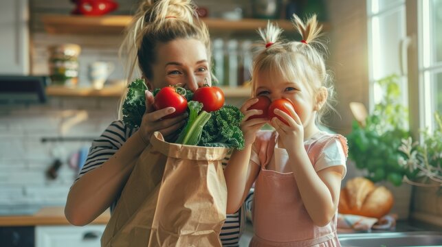 The mother and daughter cooking