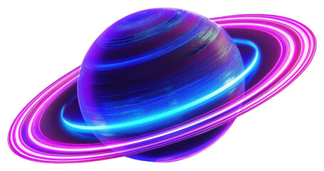 PNG Neon glowing planet with rings