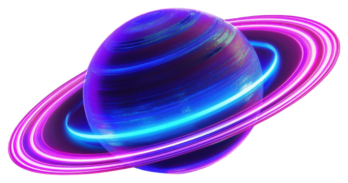 PNG Neon glowing planet with rings