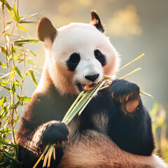 Obraz premium A panda eats bamboo