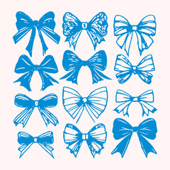 bow clipart illustration, retro hand drawn doodles