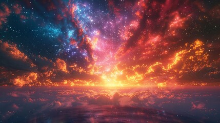 Naklejka premium Enchanting Fireworks Spectacle in a Vast Field - Digital Art with Vibrant Colors and Detailed Lights