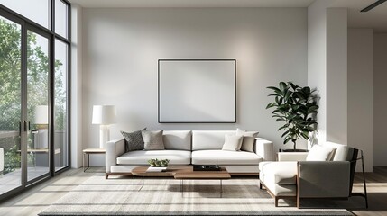 Modern 3D room background with sleek furniture, minimalist design, and natural lighting, perfect for contemporary interiors